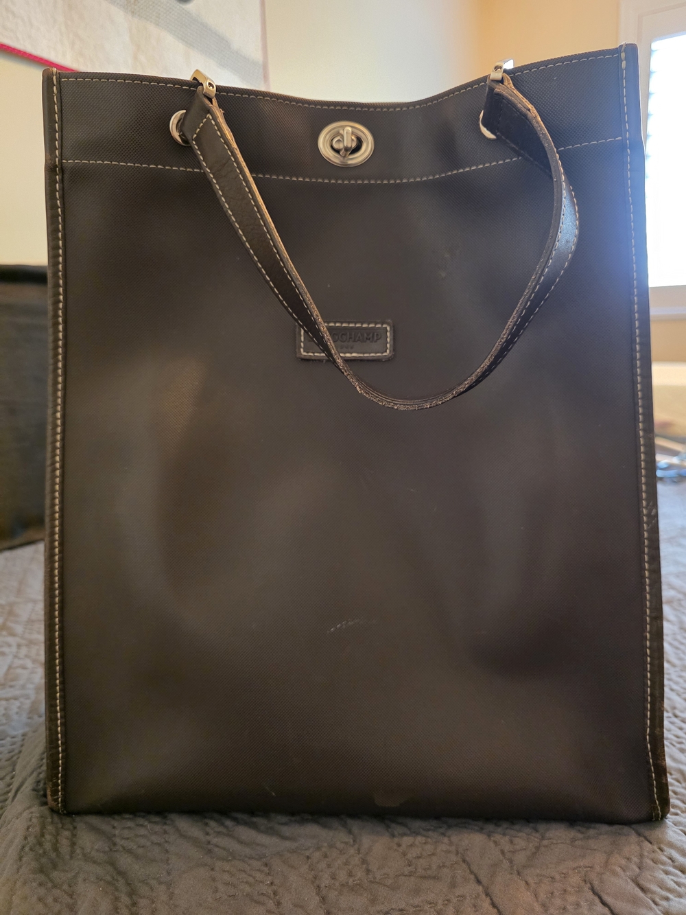 Longchamp Black Shoulder Tote with Turn-Lock Detail